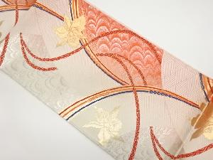 リサイクル　紐に花・抽象模様織出し袋帯